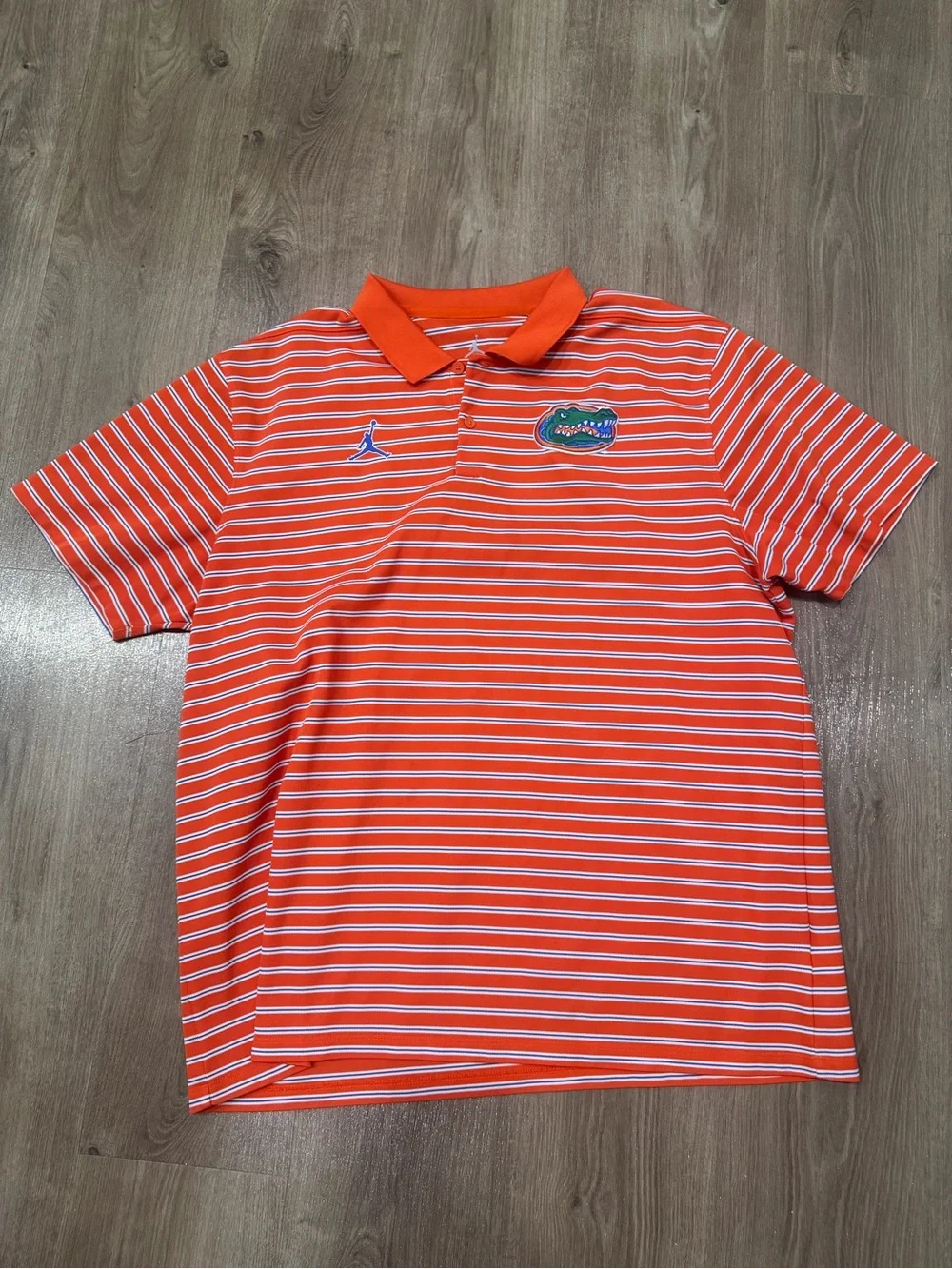 Jordan Orange & White Striped Polo with Florida gator Patch